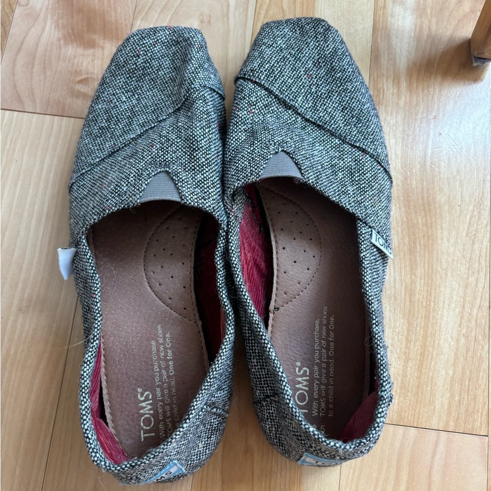 Toms espadrilles. Grey tweed with very small hit of shimmer in a thread